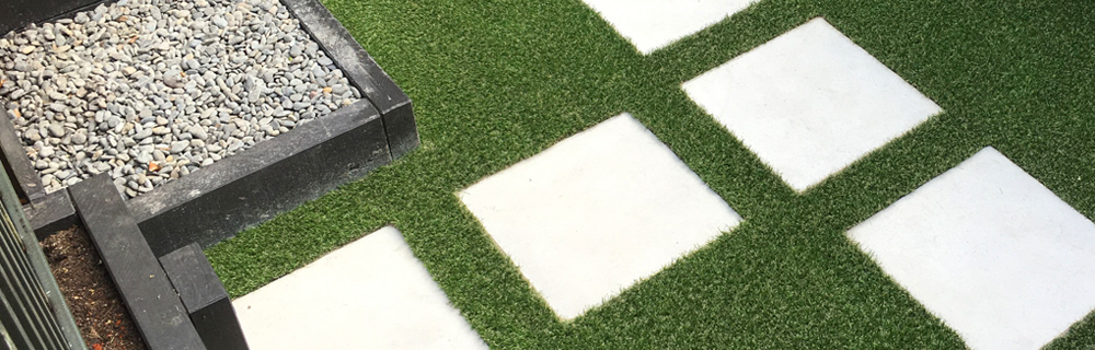 Outdoor pavers as steps in grass
