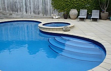 Italian Stone tiles pool and steps total renovation (Mission Bay)