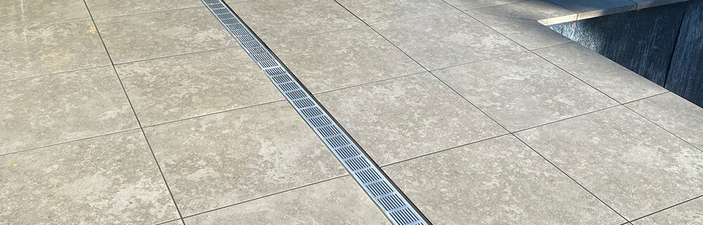 Poolside pavers close up